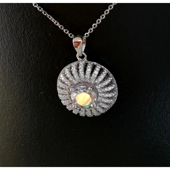 Sunburst pendant necklace 1.5ct central cz in Sterling Silver - Picture 4 of 7